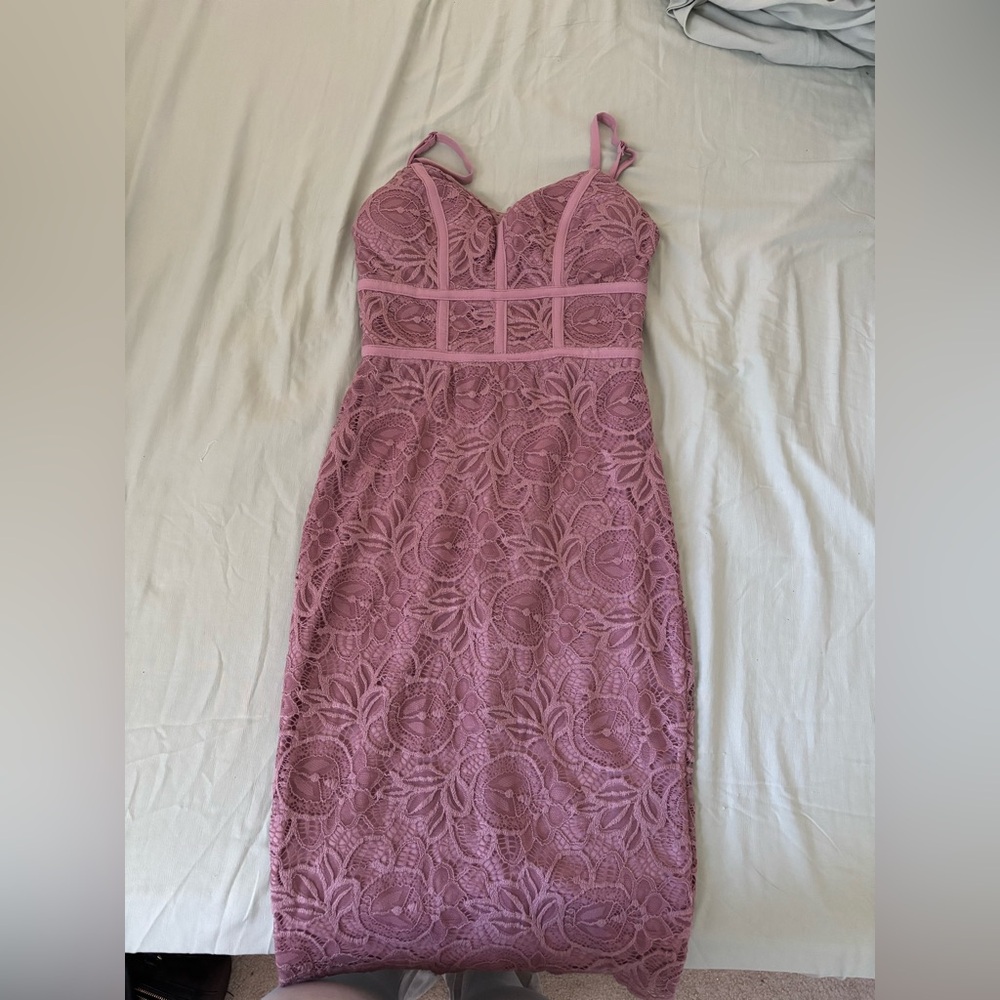 B Darlin Mauve Lace Midi Dress